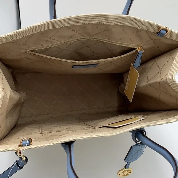 Michael Kors Mirella Large NS Logo Jacquard Tote Crossbody Bag Chambray Blue - Picture 12 of 16